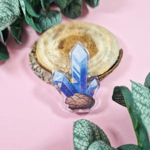 Blue Holographic Crystal Acrylic Pin Badge Cute Accessory Pins Bag Collection Charm Gift Idea Birthday Decoration Gemstone