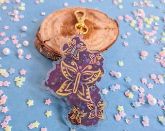 Magic Butterflies Acrylic Keychain Holographic Charm Cute Bag Purse Accessories Gift Ideas Birthday Keyring Key Accessory Butterfly Golden