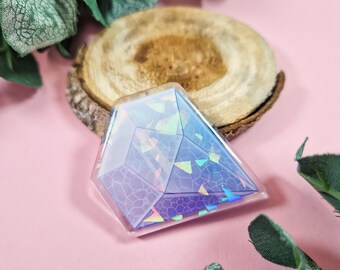Opal Holographic Crystal Acrylic Pin Badge Cute Accessory Pins Bag Collection Charm Gift Idea Birthday Decoration Gemstone