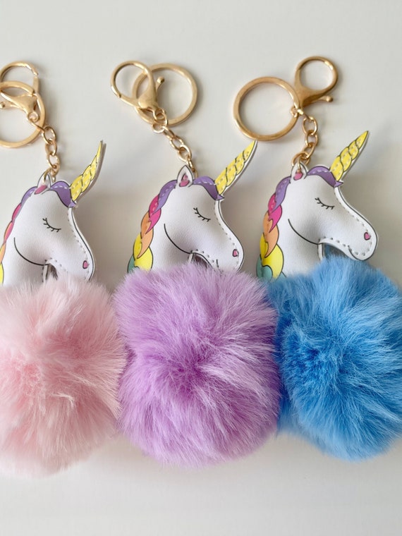 unicorn pom pom keychain