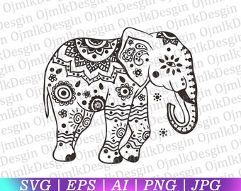 Elephant Svg, Elephant Mandala Svg, Floral Elephant Svg, Mandala Svg, Animal Svg, Funny Svg, Elephant Mandala SVG files for Silhouette