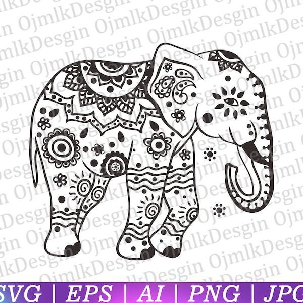 Elephant Svg, Elephant Mandala Svg, Floral Elephant Svg, Mandala Svg, Animal Svg, Funny Svg, Elephant Mandala SVG files for Silhouette