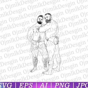 Macho Mann Svg, Nackter Mann Svg, männlicher Sportler Nackter, erotischer Gay Svg, Sexy Mann Svg, Bär Mann, Reife männliche Svg, Gay Illustration, Sofortiger Download