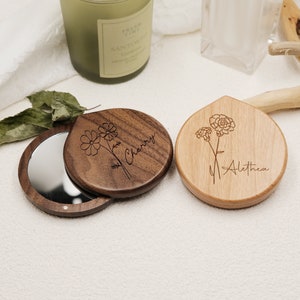 Personalized Compact Mirror, Birth Month Flower Pocket Mirror, Gifts for Bridesmaid Proposal & Best Friend&#39;s Birthday, Custom Gift for Women