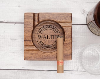 Personalized Wood Cigar Ashtray, Cigar Holder, Unique Ashtray, Walnut wood Ashtray, Cigar Accessory, Husband & Fathers Gift, Groomsman Gift