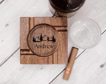 Personalized Wood Cigar Ashtray, Cigar Holder, Unique Ashtray, Walnut wood Ashtray, Cigar Accessory, Groomsman Gift, Husband & Fathers Gift