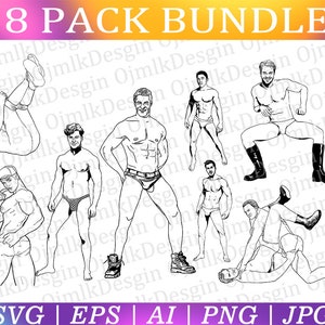 Nackter Mann Svg Bundle, männlicher Sportler Nudisten, erotische Gay Svg, Gay Love, Sexy Mann Svg, Reife männliche Svg, Gay Illustration, Gay Geschenk, Sofortiger Download