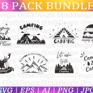 8 Pack Camping SVG archivos para cricut, Camper Svg Bundle, Camp Life Svg, Funny Camping Svg,Camping Quote svg,Camping Cut File,Instant Download