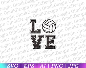 Peut inclure: Conception graphique en noir et blanc du mot "LOVE" avec un ballon de volley au centre du "O".