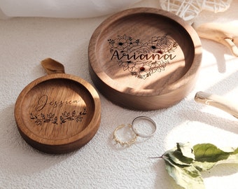 Aangepaste ronde houten ringschotel, gepersonaliseerde trouwringschotel, verlovingsringhouder, verjaardagscadeaus voor haar, huwelijkscadeau, cadeaus voor pasgetrouwde