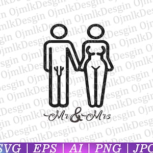 Mr &mrs Svg, Nackter Mann und nackte Frau Svg für Cricut, Lustiges Svg, Sofortiger Download
