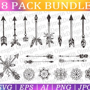 Boho Svg Bundel, Boho Svg, Pijl svg, Bloem Svg, Boho Svg, Boho Bloem Svg, Pijl met Bloemen, Pijl met Veren, Instant Download