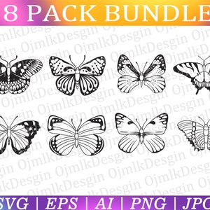 8 Pack Butterfly SVG, Butterfly Silhouette, Kleurrijke Butterfly Clipart, Monarch Butterfly, Vlinders Image Pack, Clipart, Instant Download