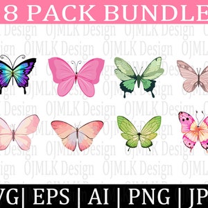 8 Pack Butterfly SVG, Butterfly Silhouette, Colorful Butterfly Clipart, Monarch Butterfly, Butterflies Image Pack, Clipart, Instant Download