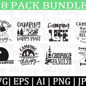 8 Pack Camping SVG Dateien für Cricut, Camper Svg Bundle, Camp Life Svg, Lustige Camping Svg, Camping Zitat Svg, Camping Cut File, Sofortiger Download