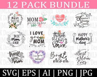 12 Pack Bundle Mom Svg, Mom Svg Bundle, Funny Mom Svg, Mothers Day Svg, Mom Life Svg, Mama Svg, Mom Quotes Svg Png, Instant Download