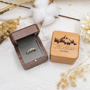 Joyero de madera personalizado, caja de madera para anillos con grabado personalizado, caja de madera personalizada para anillos de boda, regalo para ella, regalos de aniversario de boda