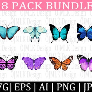 8 Pack Butterfly SVG, Butterfly Silhouette, Colorful Butterfly Clipart, Monarch Butterfly, Butterflies Image Pack, Clipart, Instant Download