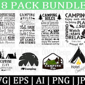 8 Pack Camping SVG Dateien für Cricut, Camper Svg Bundle, Camp Life Svg, Lustige Camping Svg, Camping Zitat Svg, Camping Cut File, Sofortiger Download