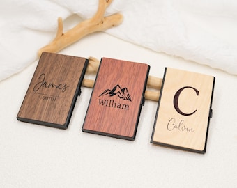 Personalized Wooden Business Card Holder, Custom Engraved Wood Business Card, Corporate Employee Gift, Groomsmen Proposal,Gift for Christmas