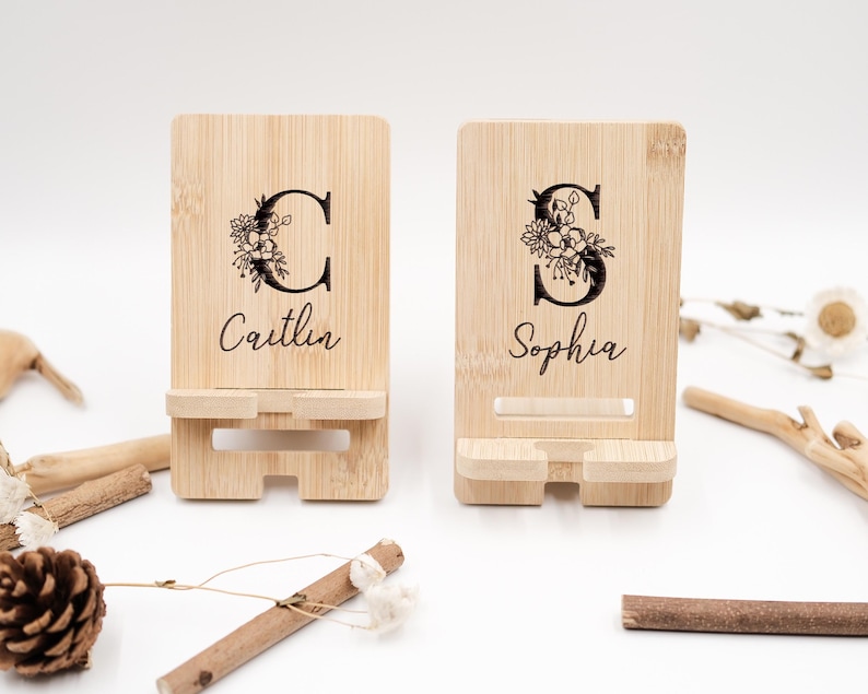 Name Initial Stand Personalized Name Solid Wood Phone Stand, Custom Name Handmade Wood ...