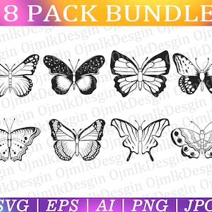 8 Pack Butterfly SVG, Butterfly Silhouette, Colorful Butterfly Clipart, Monarch Butterfly, Butterflies Image Pack, Clipart, Instant Download