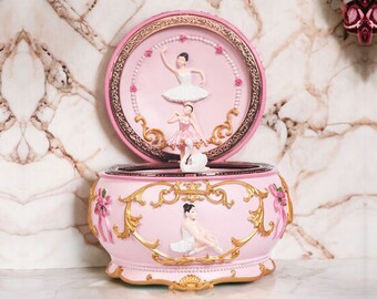 Personalisierte handgemachte gravierte Ballerina-Mädchen-Spieluhr / kundengebundene LED-Lichter funkelnde Harz-Spieluhr / benutzerdefiniertes Souvenir-Geschenk