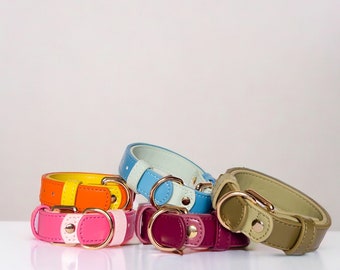 Two-Toned Vegan Leather Dog Collar | Adjustable Strap, XS-L