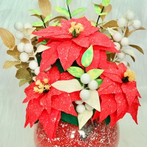 Crepe Paper Poinsettia, Christmas Gift ,Handmade Poinsettia Arrangement