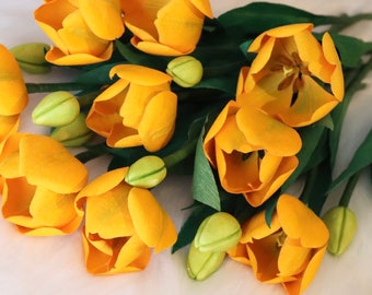 Tulipanes de papel crepé, Ramo de flores de papel, Arreglos florales de papel crepé, Flores de papel realistas para decoración, Tulipanes artificiales