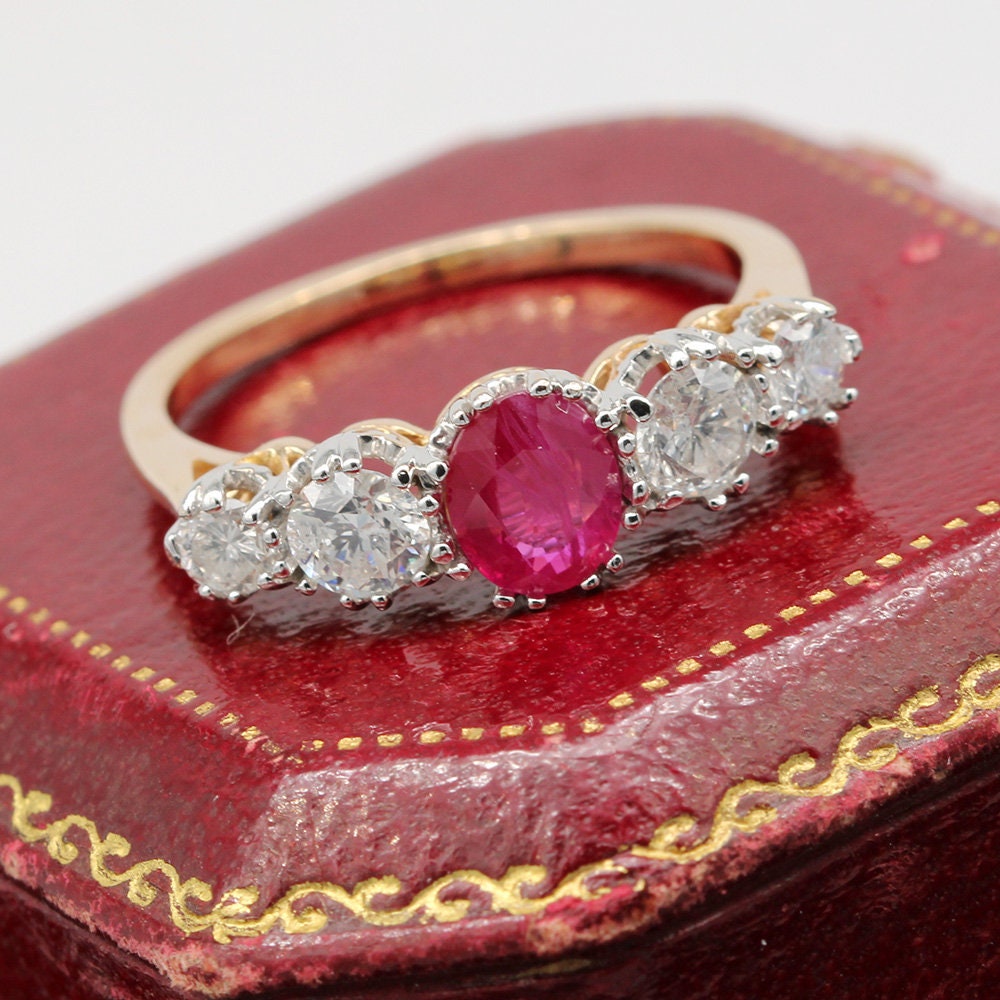 5 stone ruby and outlet diamond rings