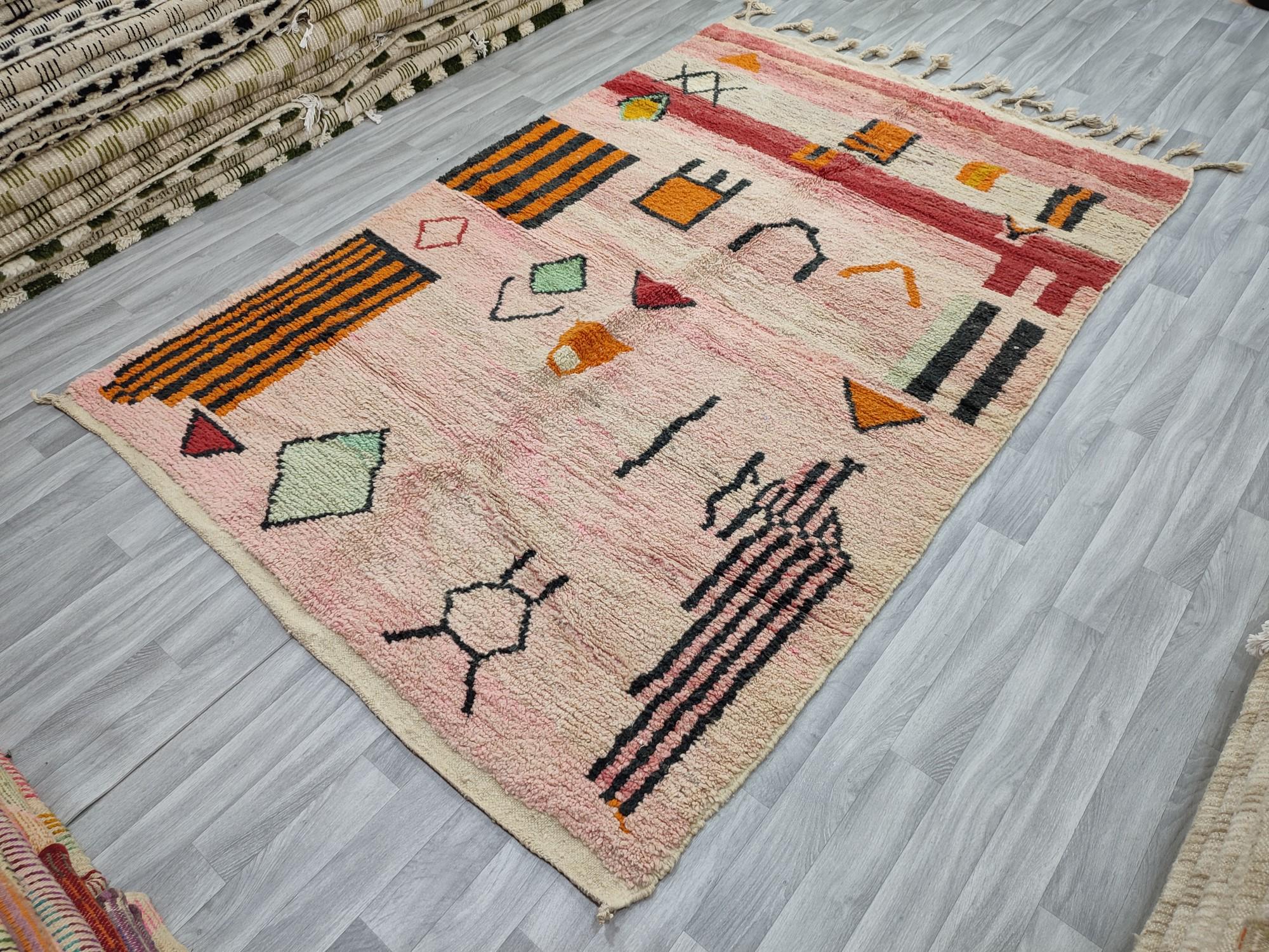 ボヘミアンモロッコウールラグ - 手織りのヴィンテージスタイルの