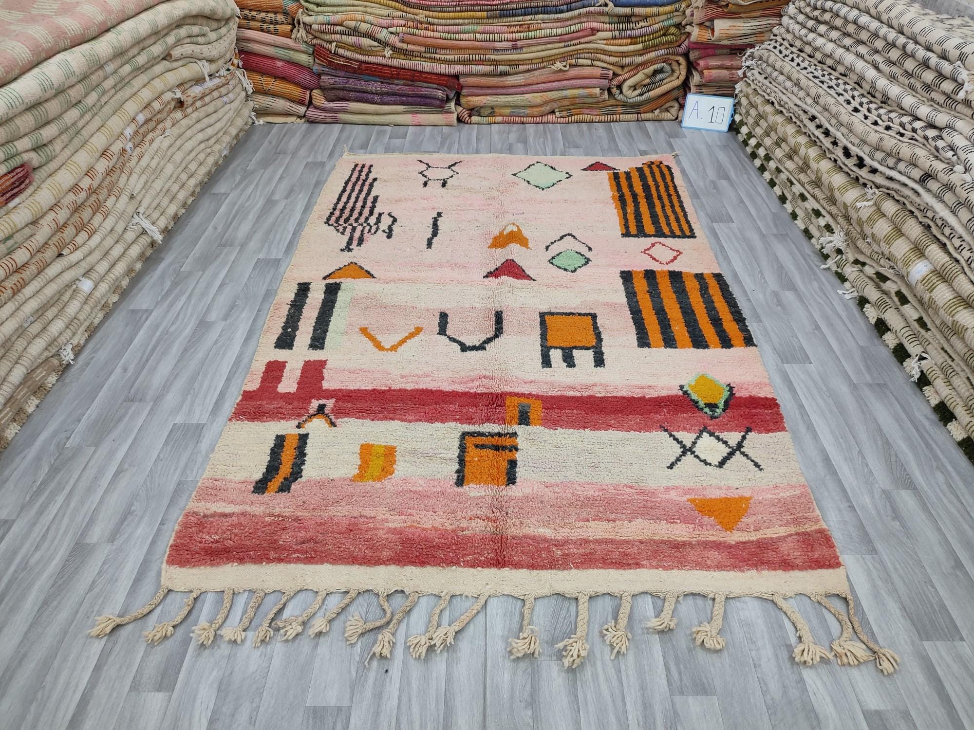 ボヘミアンモロッコウールラグ - 手織りのヴィンテージスタイルの