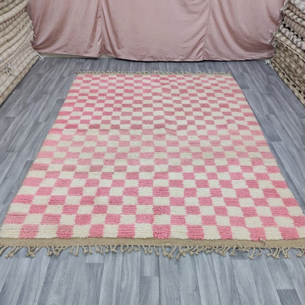 Custom Size Rug Pink,Moroccan Berber checkered rug,Handwoven Rug,Tribal Area Rug,Large pink and white, Soft Colored Rug,Beautiful Pink Rug