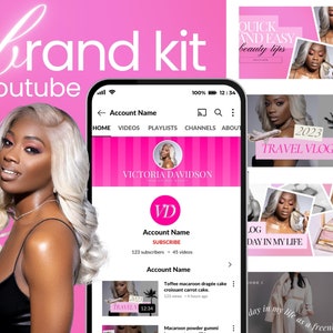 Youtube Branding Kit | Pink Youtube Banner | Youtube Thumbnail | Youtube Intro | Youtube Template