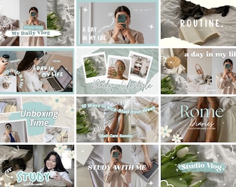 May include: A collage of nine images featuring various lifestyle and vlog topics, including "My Daily Vlog", "A Day in My Life", "Daily Lifestyle", "Unboxing Time", "10 Ways to Kick-Start Your Week", "Routine", "a day in my life", "Rome Diaries", and "Study with Me".