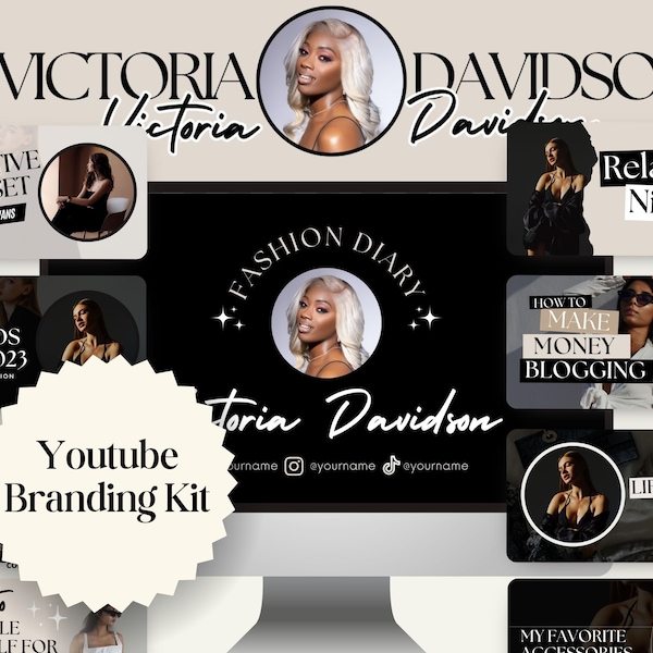 Kit de branding YouTube | Kit de marque pour Youtube | Miniatures Youtube | Présentation YouTube | Modèle Youtube | Bannière Youtube rose | Vues Youtube
