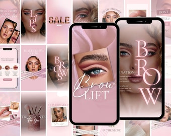 May include: A collage of images promoting eyebrow lamination services. The images feature close-ups of eyebrows and eyes, with text overlays that say "Brow Lift", "Brow", "Black Friday Offers", and "Special Offers for December".