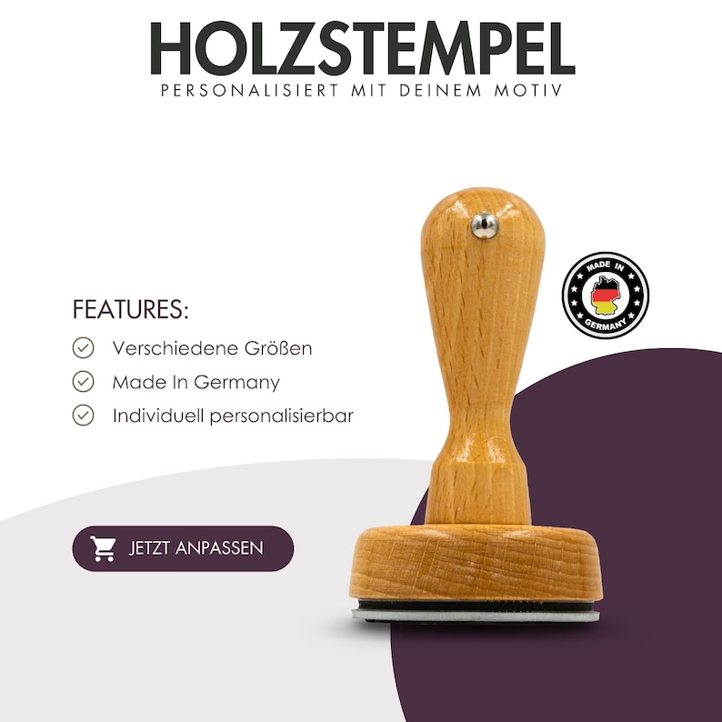 Personalisierter Holzstempel Made in Germany Hochzeitsstempel mit optionalen Stempelkissen Initialen Stempel zdjęcie 3