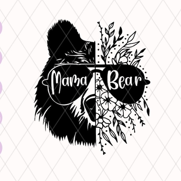 Mama Bear SVG cut file | Bear Whit Glasses Svg | Mommy svg | Mama bear PNG | Mama SVG | Mama Bear with Sunglasses png dxf cricut silhouette
