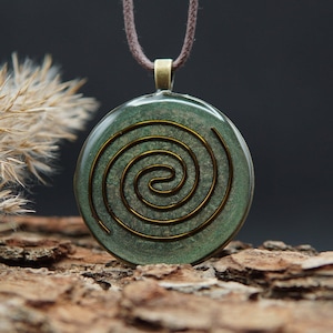 Cosmic Spiral Orgonite Amulet - Energy Pendant with Sacred Geometry for Lightwork, Protection and Inner Harmony - Green Design