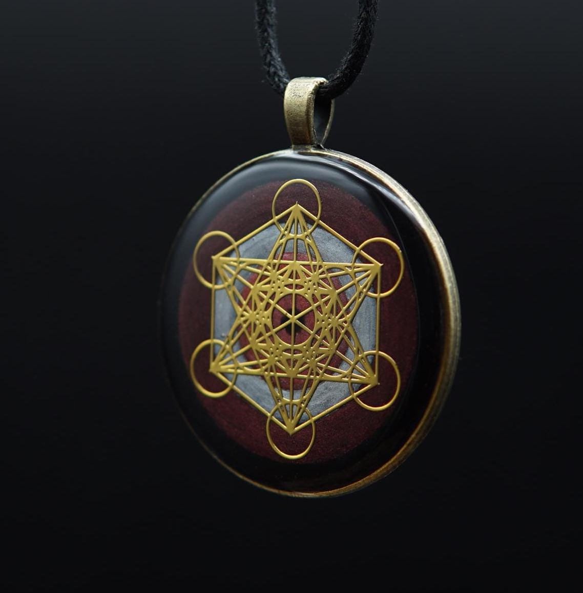 Orgonite amulet with Metatron symbol, protective amulet with gemstones, handmade jewelry, energy pendant, manifestation