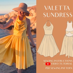 Claire McCardell PDF Vintage 1950&#39;s halter draped neck and skirt Claire Maccardell PDF Sewing Pattern summer dress