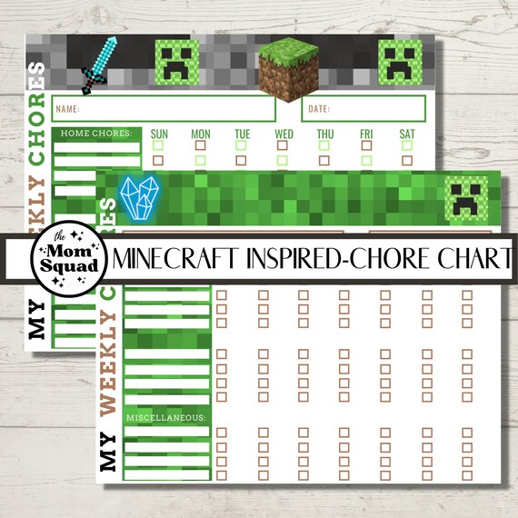 Minecraft Inspired Chore Chart Video Game Chore Chart Etsy Minecraft Inspired Chore Chart Video Game Chore Chart Etsy