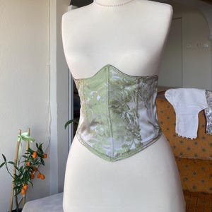 Green Velvet Floral Corset Top | Adjustable Underbust Corset for S-M Sizes | Vintage Boho Style | Free Shipping