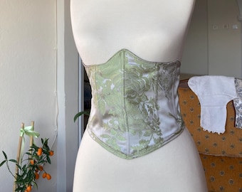 Green Velvet Floral Corset Top | Adjustable Underbust Corset for S-M Sizes | Vintage Boho Style | Free Shipping