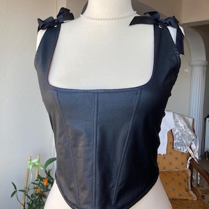 Black Leather Gothic Corset,Festival Bodice,Medieval Corset,Ren Fair Black Leather Bustier