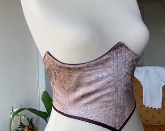 Rose Pink Velvet Corset | Vintage Floral Underbust Corset | Adjustable Lace-Up for S-M | Romantic Boho Corset Top