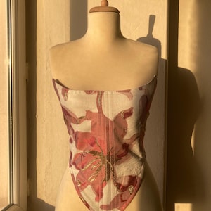 Pink Women Corset Top, S-M Adjustable Corset Top Charm,Floral Wedding Vintage Corset