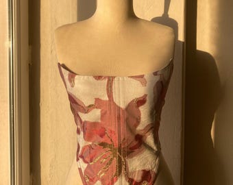 Pink Women Corset Top, S-M Adjustable Corset Top Charm,Floral Wedding Vintage Corset